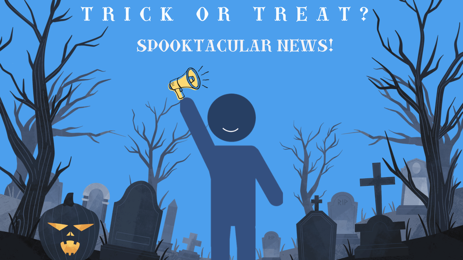 Halloween inspired image of CP's Globie at a graveyard